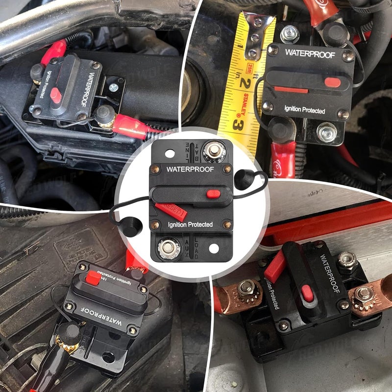 RED WOLF 40 AMP Car Circuit Breaker w/Manual Reset Switch Inline Fuse Holder Inverter for Motor Trolling Vehicles Audio Radio Solar System Protection 12V-48V DC with Wire Lugs Copper Washer Screws - Image 5